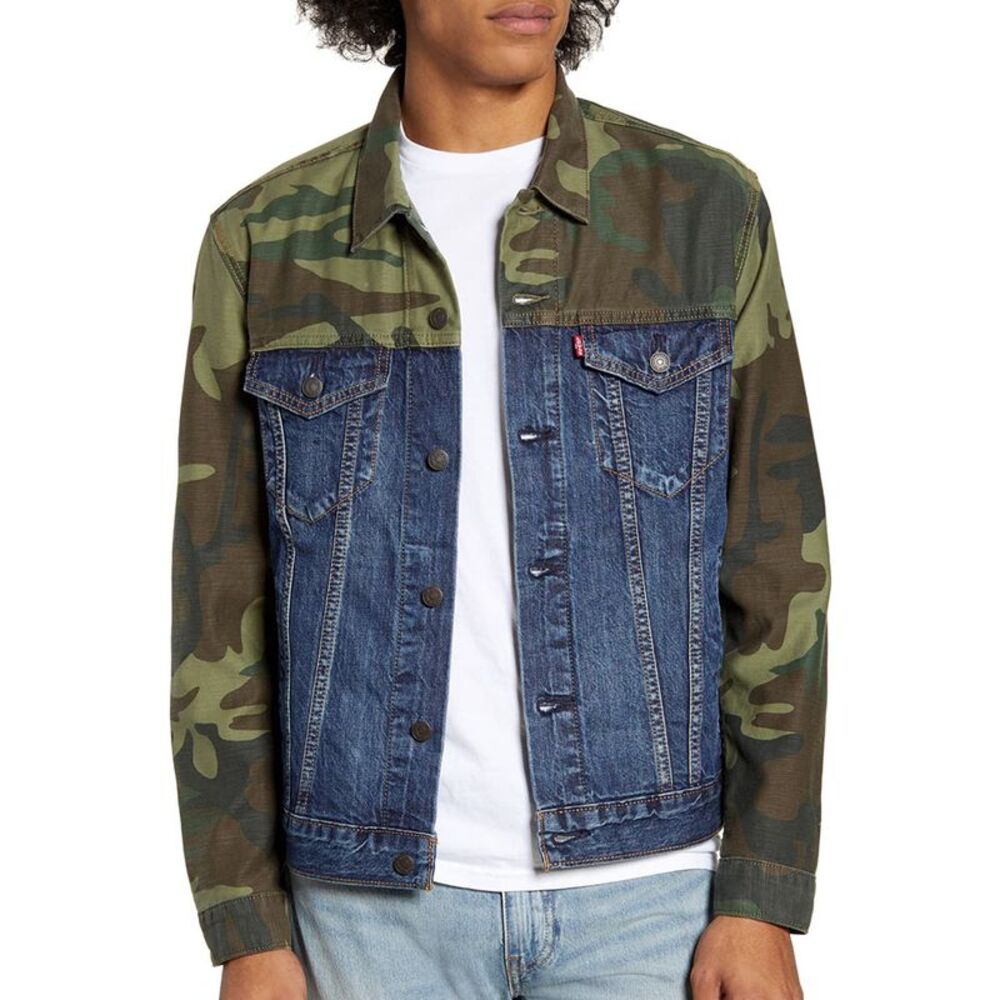 Levi's Men's Denim Cotton Button Front Denim Trucker Jacket Camo Jeans 0426 - Picture 2 of 4